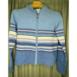 VTG Northwest Blue Women's Cozy Striped Full Zip Hood Sweater XL 100% Lambswool